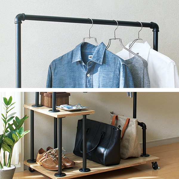 楽天市場】ハンガーラック 棚付き 幅90cm インダストリアル コート