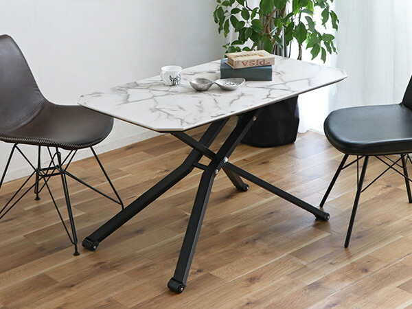 楽天市場】テーブル 高さ調整 幅110cm マーブル 大理石風 昇降式