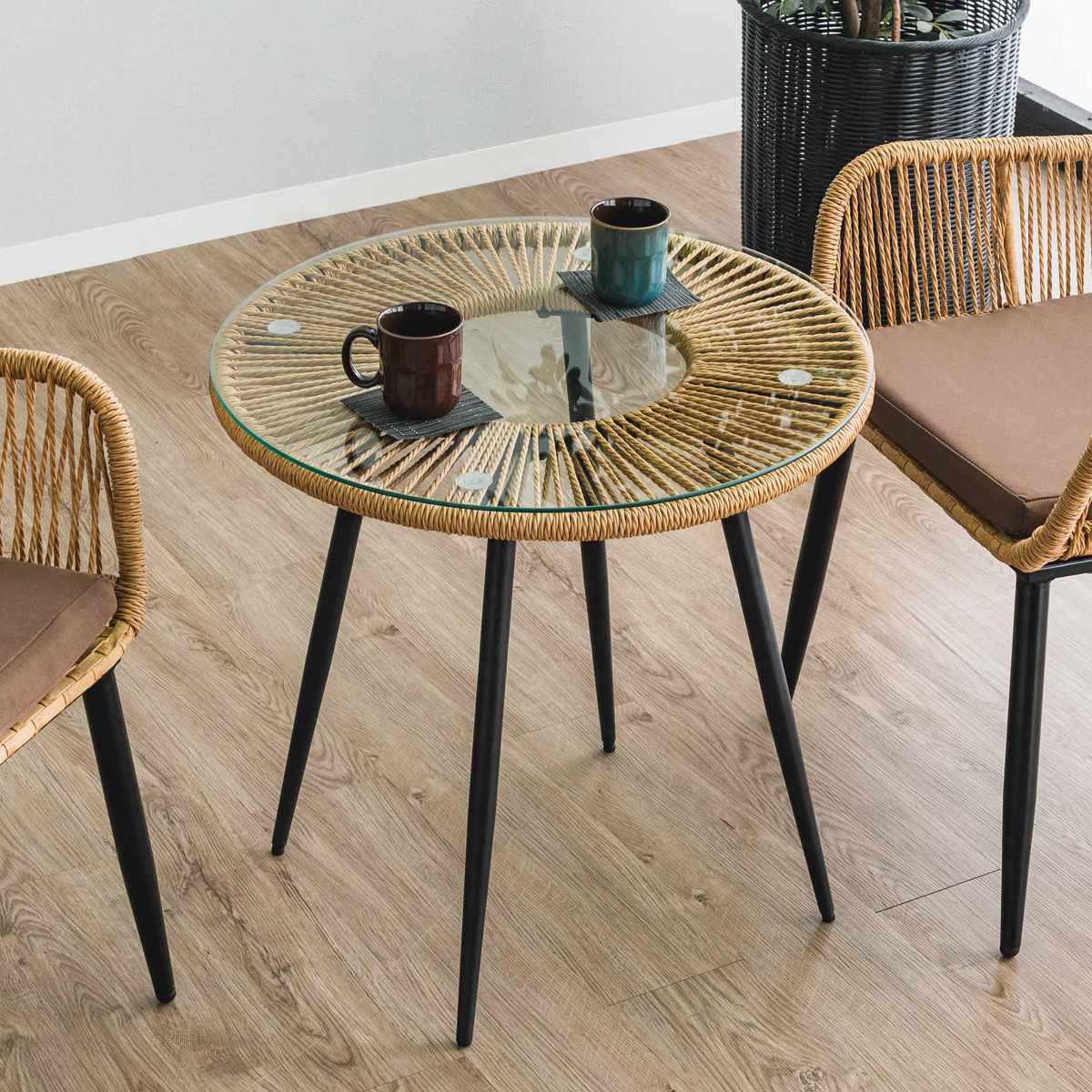 楽天市場】サイドテーブル 直径60cm ラタン調 ガラス マーレ