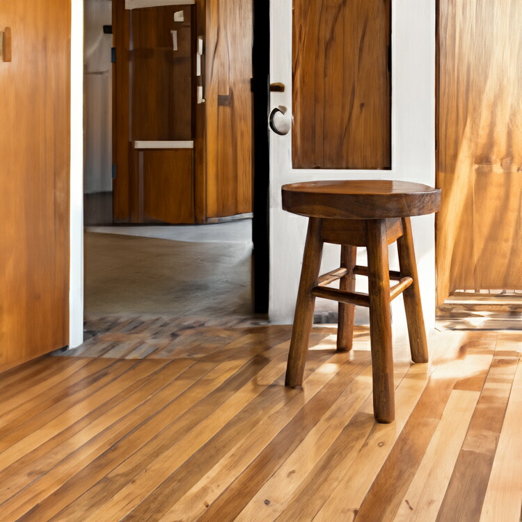 チーク無垢材ラウンドスツール