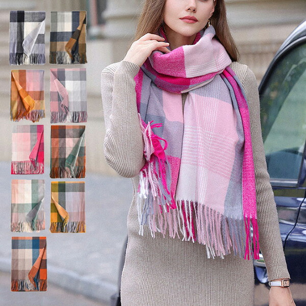 楽天市場】ストール マフラー ショール 大判 チェック フリンジ