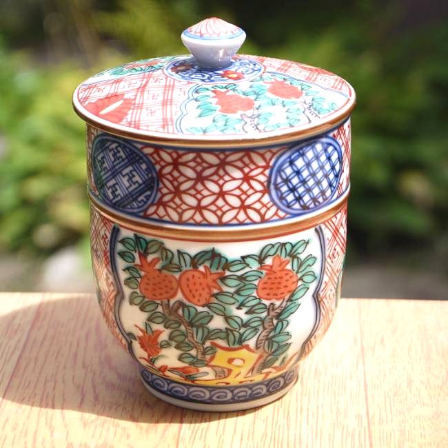 着彩石榴蓋付湯呑 春晃 - 京焼清水焼 松韻堂