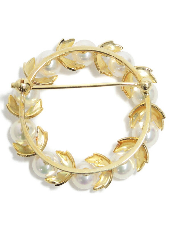 MIKIMOTO】【葉彫り】ミキモト『K18YG ブローチ パール5.7mm』1週間