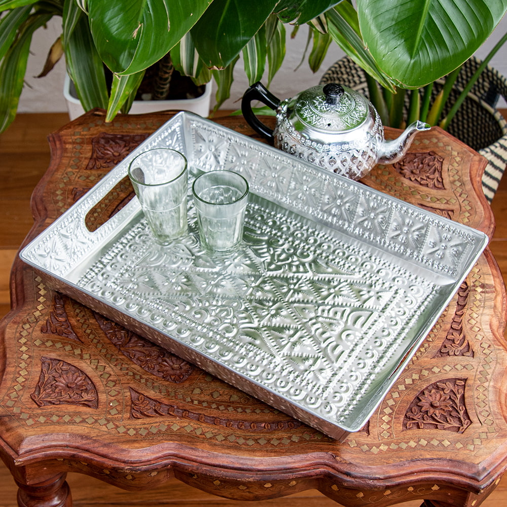 楽天市場】SuperSale バリのアルミ細工トレイ Lサイズ 幅：約38cm