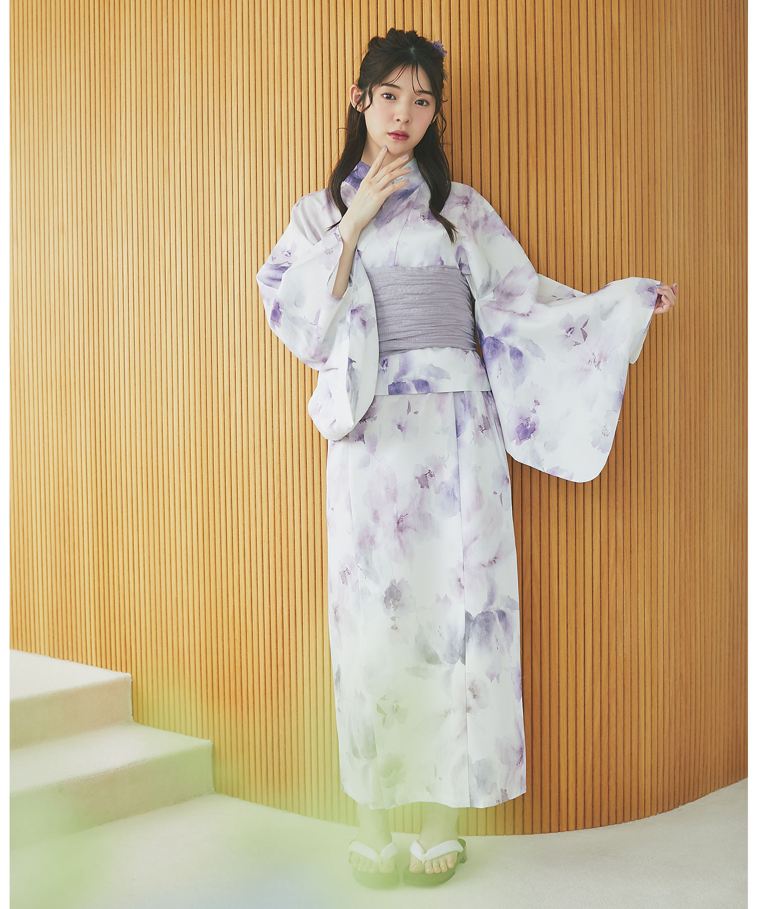 トップス＆ワンピース＆帯の3点セット】2WAY♪水彩フラワー