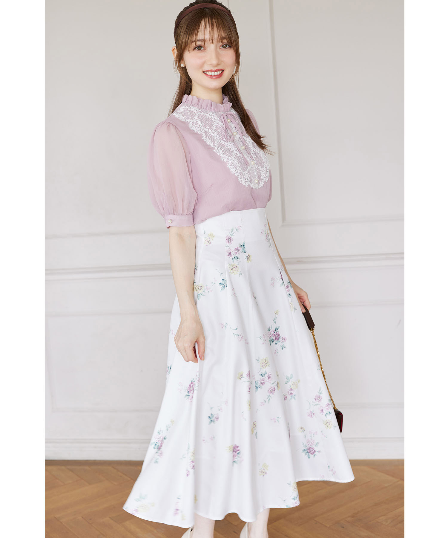 フラワープリントハイウエストフレアスカート