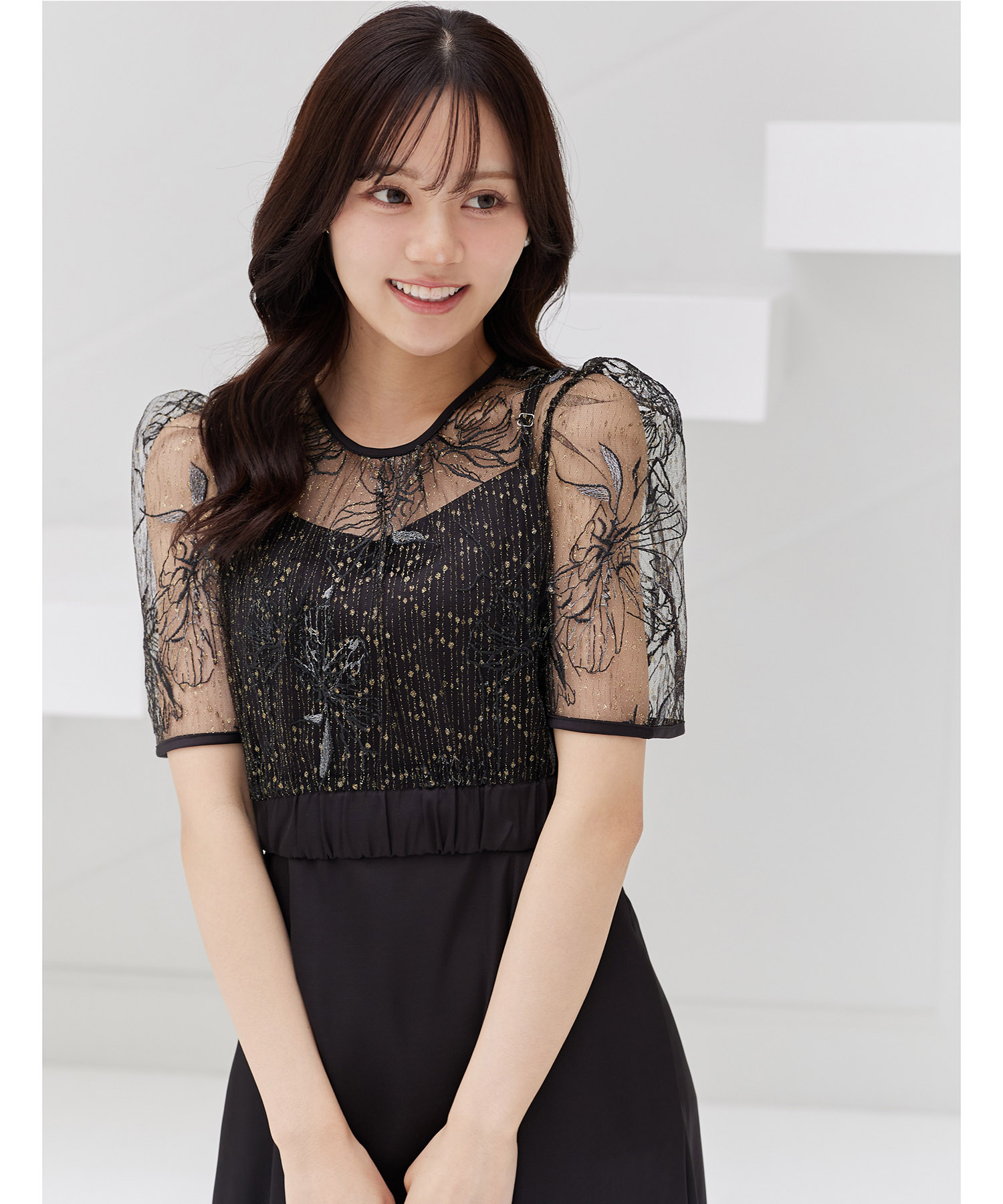 きらきらレーストップス×サテンキャミワンピースSET