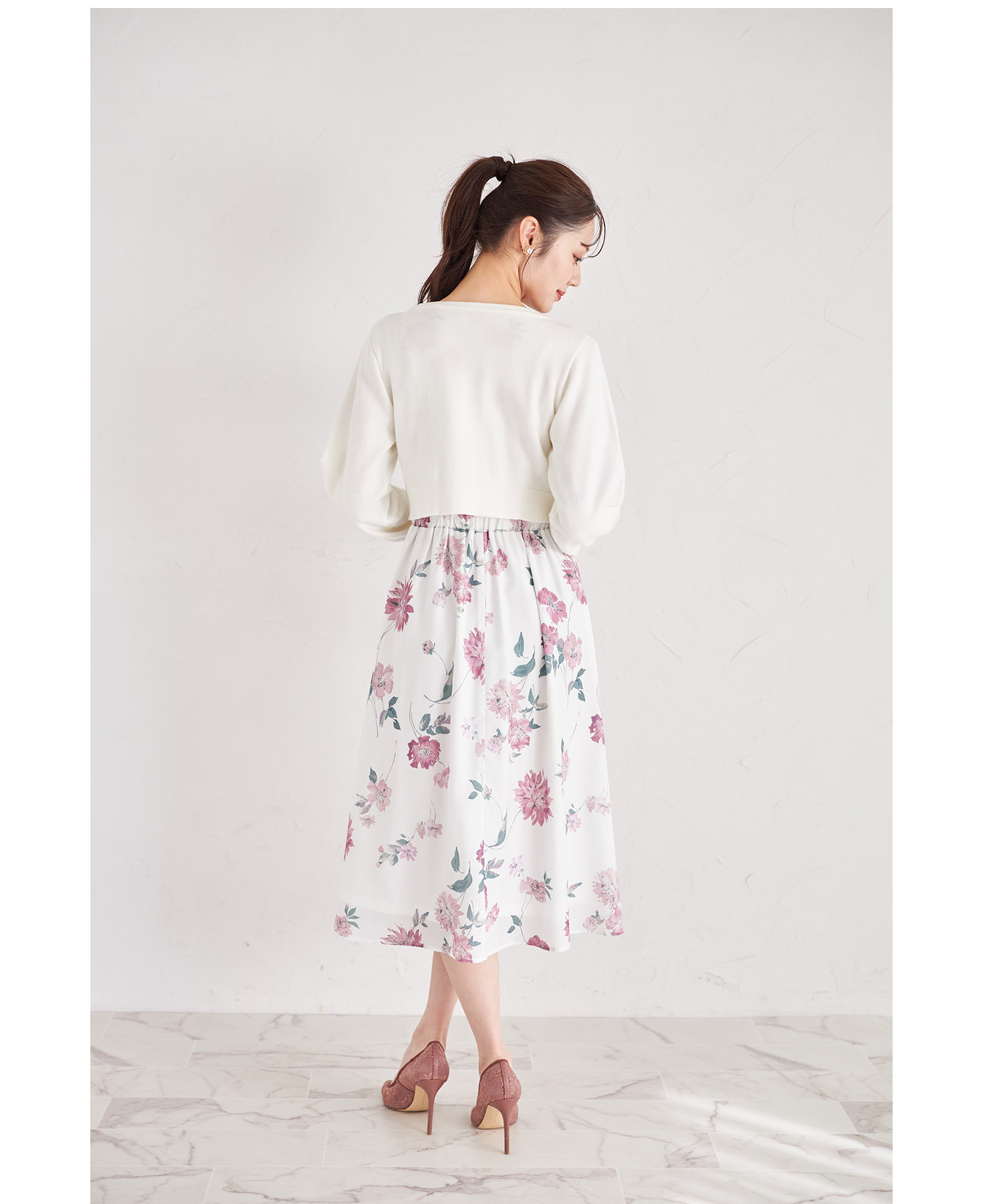 レースリボン付きニットカーディガン