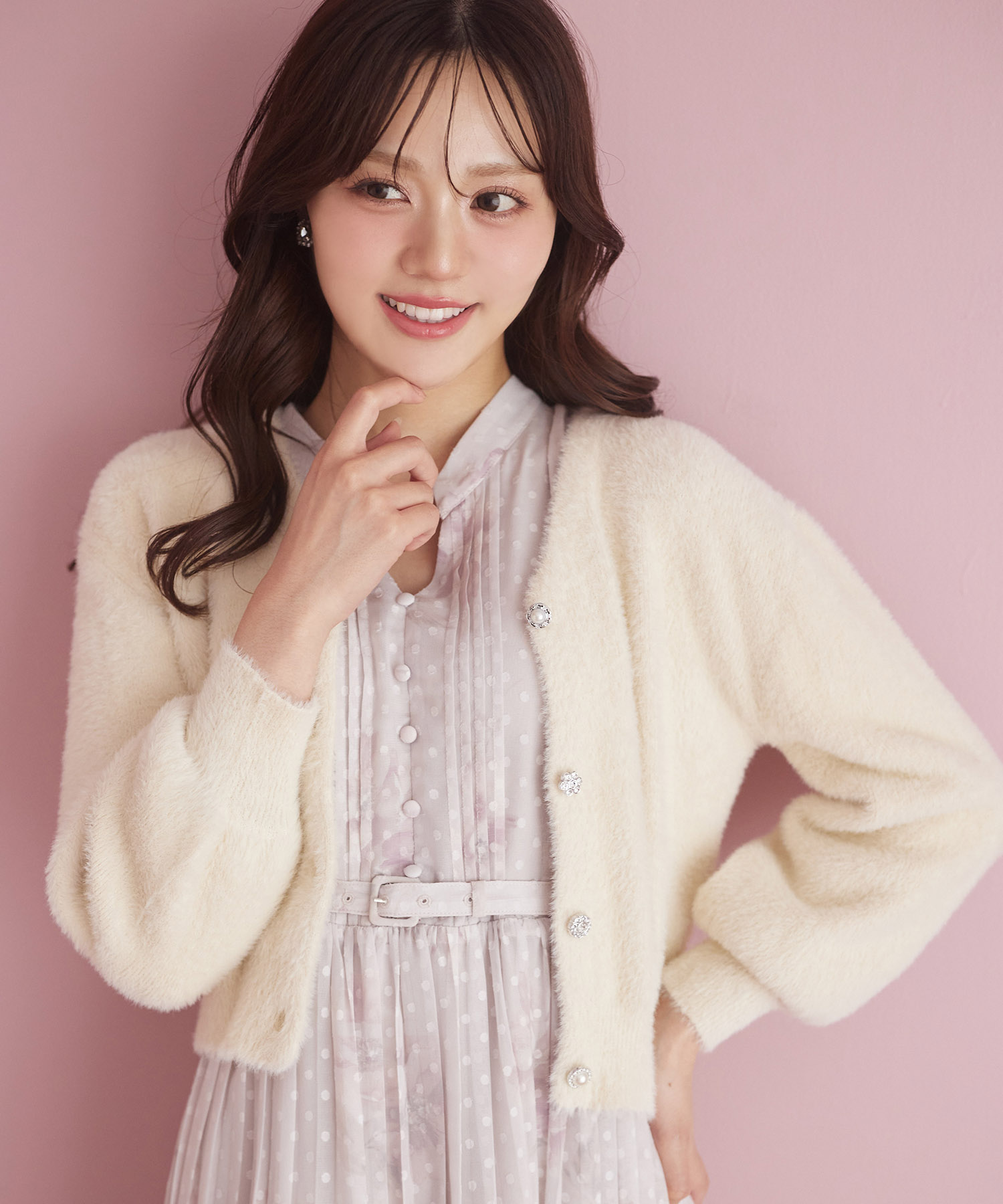 多種ビジュー釦シャギーニットカーディガン≪Shaggy and Fur Collection≫