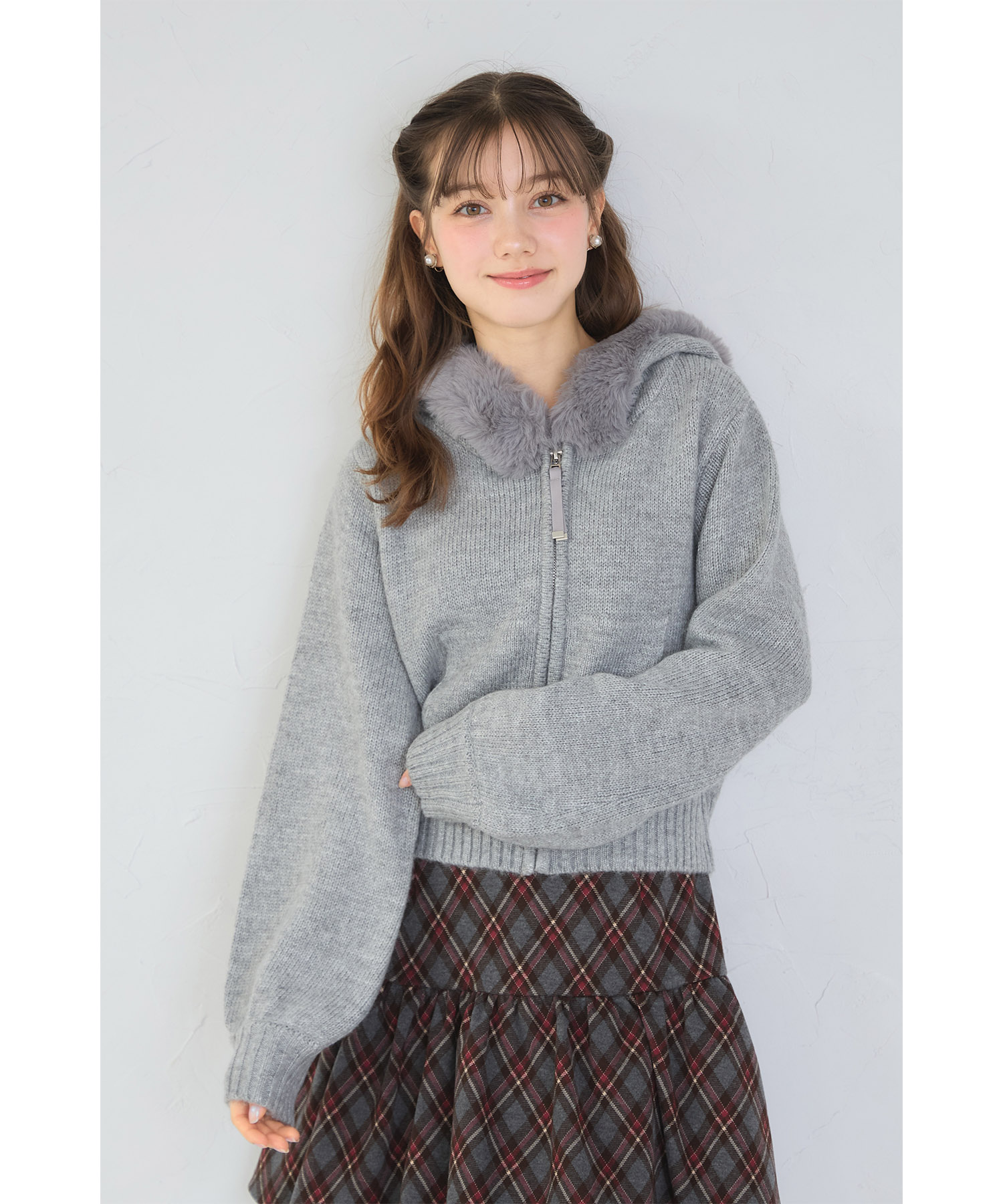 ファー付きニットパーカー