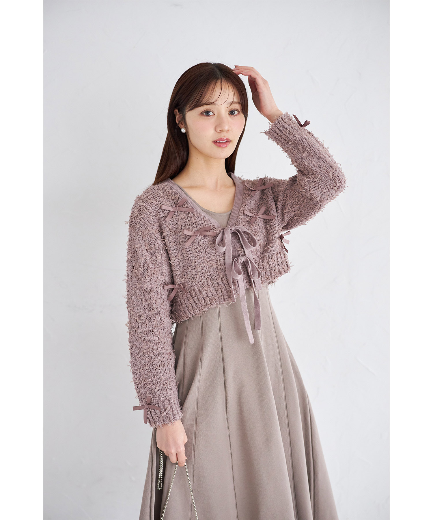 リボン付きニットボレロ×ニットワンピースセット