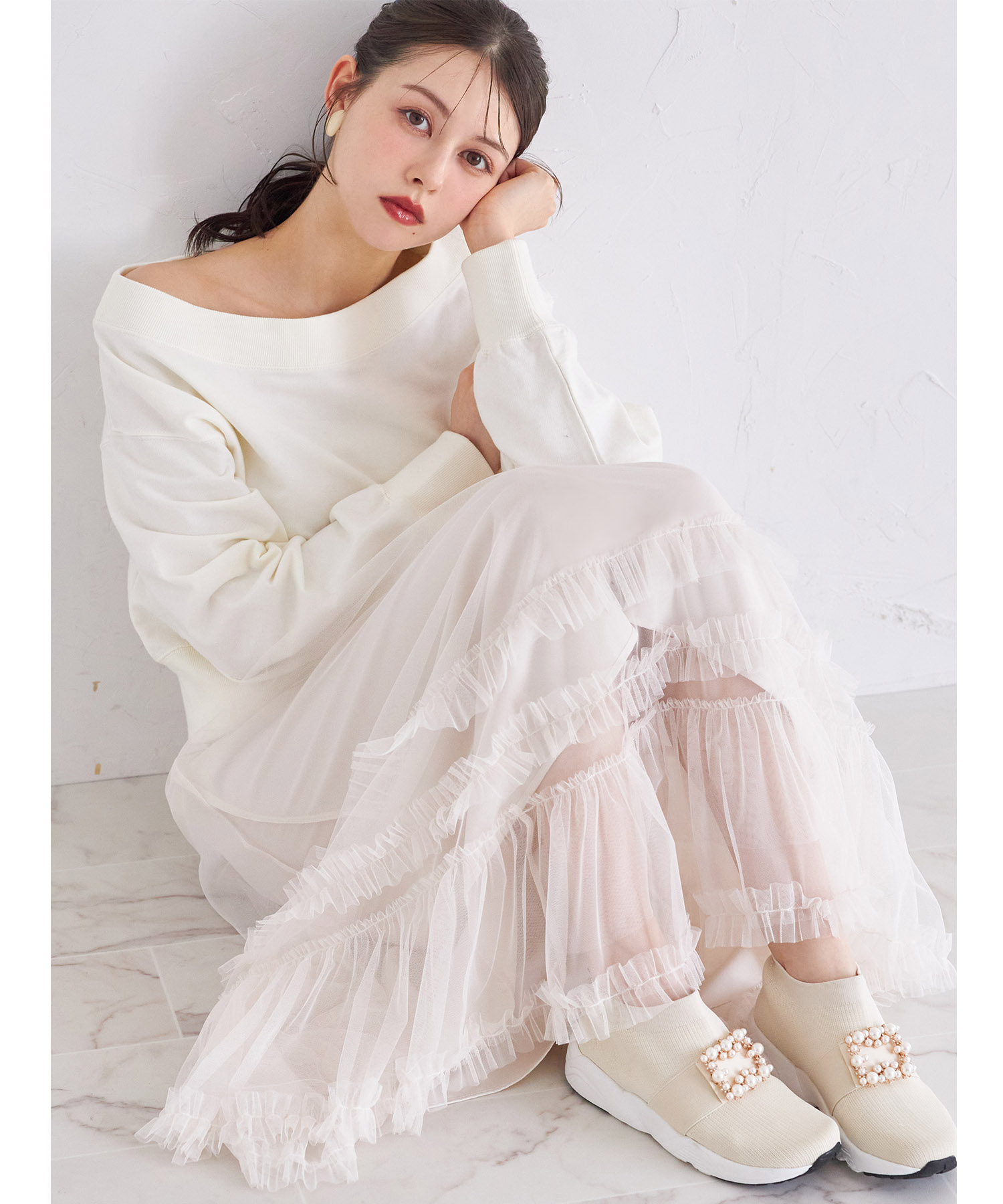 チュールフリルフレアスカート