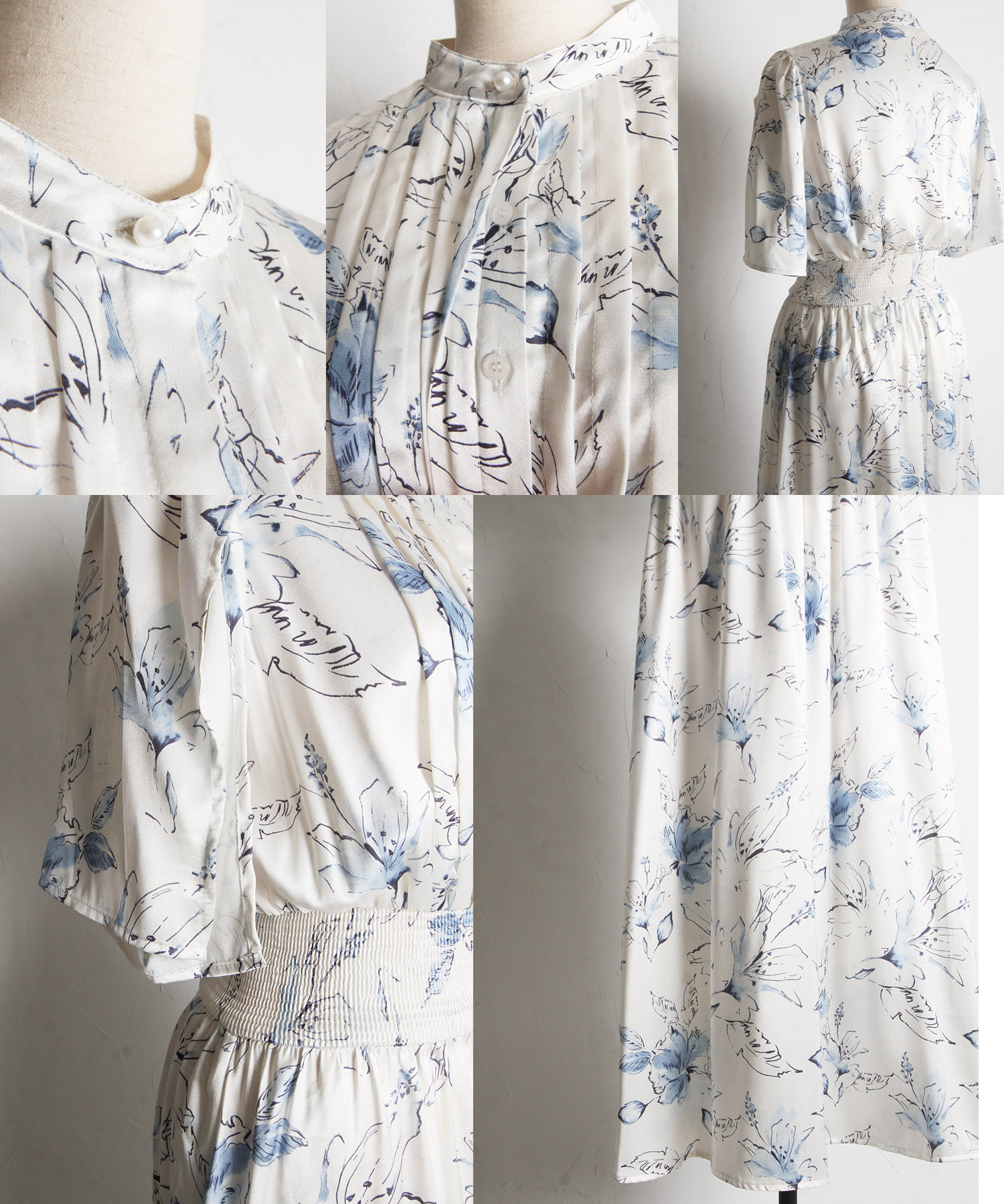 EIKO KONDO 花モチーフ フェイクレザー切替 ノースリーブワンピース