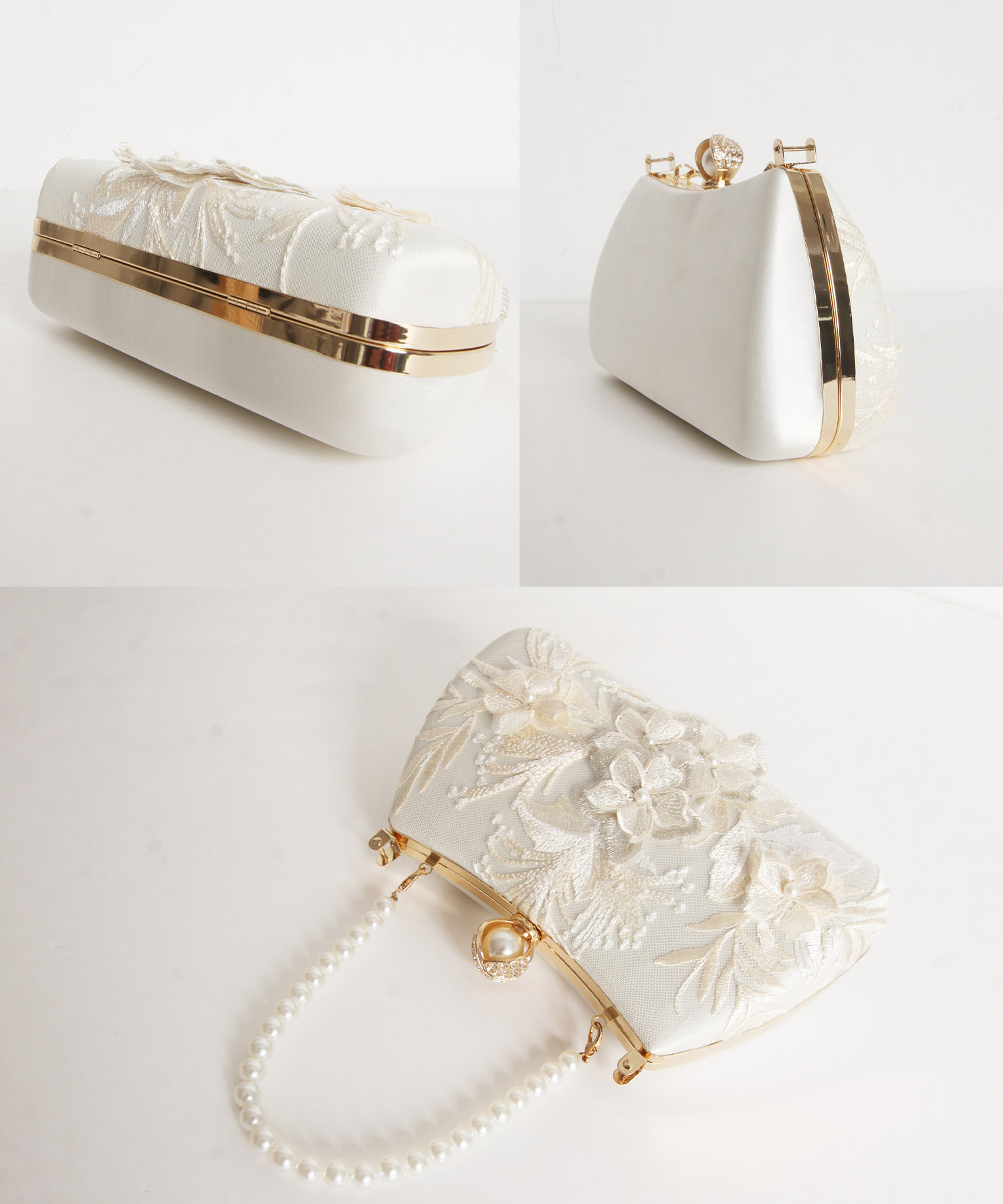 パールがま口立体フラワーマルチWAYパールチェーンバッグ