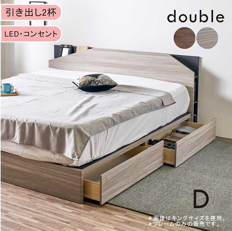 楽天市場】シングルベッド 収納付き フレーム すのこ グレー 引き出し2
