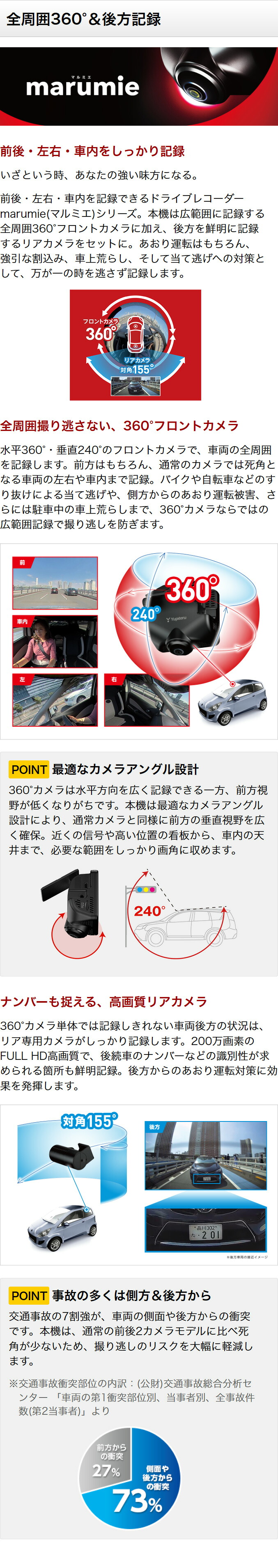 楽天市場】ドライブレコーダー 全周囲360度&リアカメラ ユピテル Q-31R