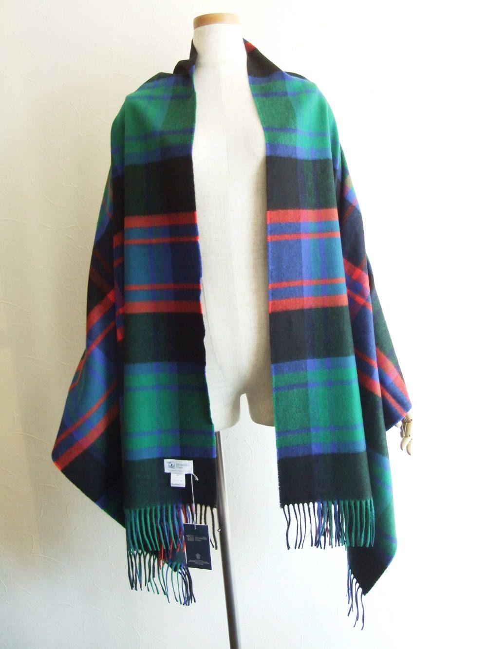 Johnstons - カシミヤ 大判ストール WA56 (グリーン×ブルー チェック