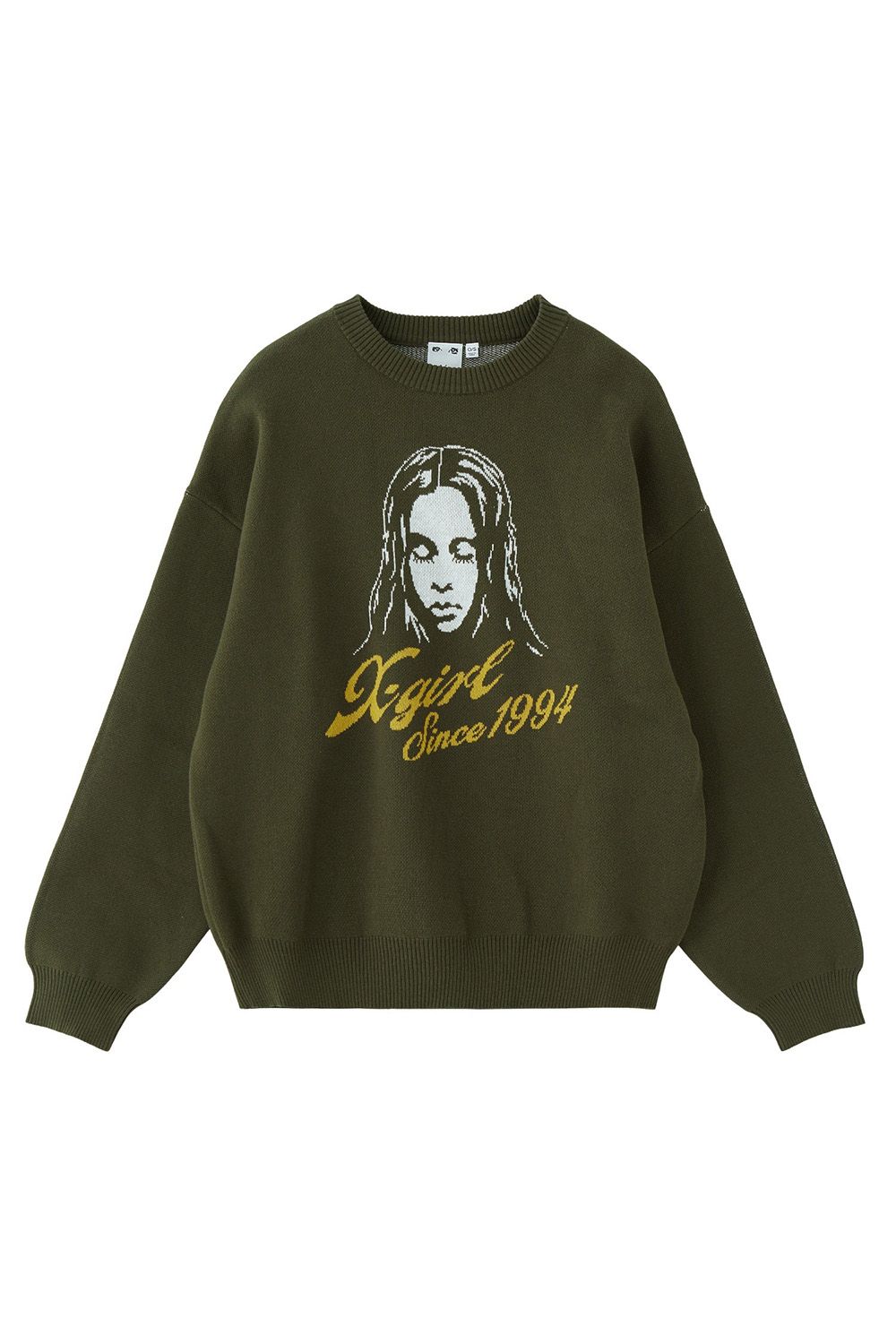 X-girl - [ラスト1点] CURSIVE LOGO AND FACE JACQUARD KNIT TOP