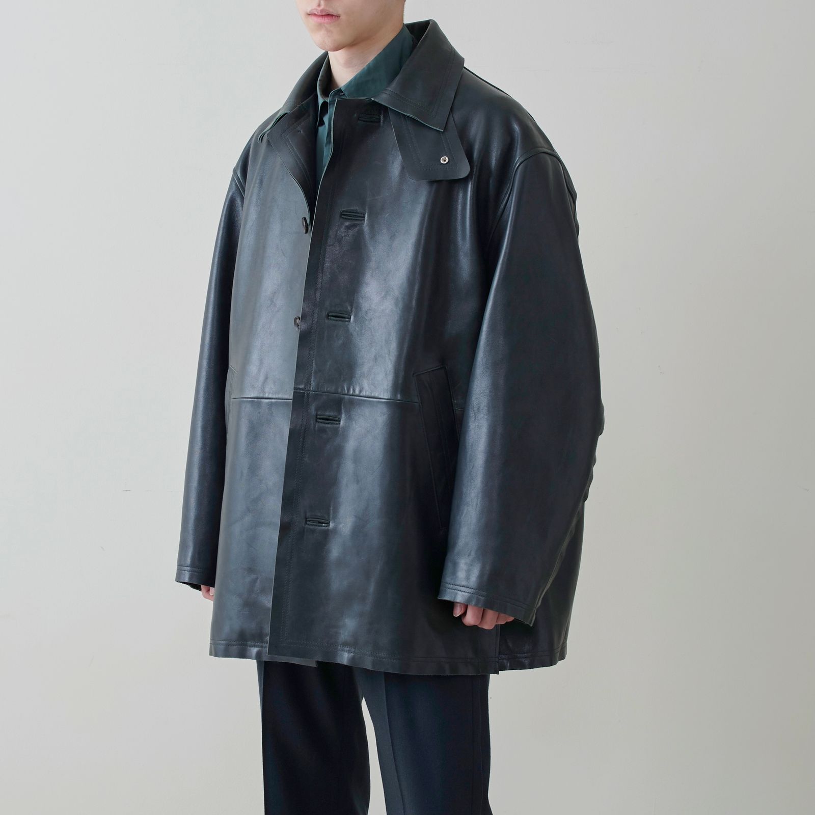 YOKE - 【残りわずか】Cut-Off Leather Car Coat(DEEP GREEN