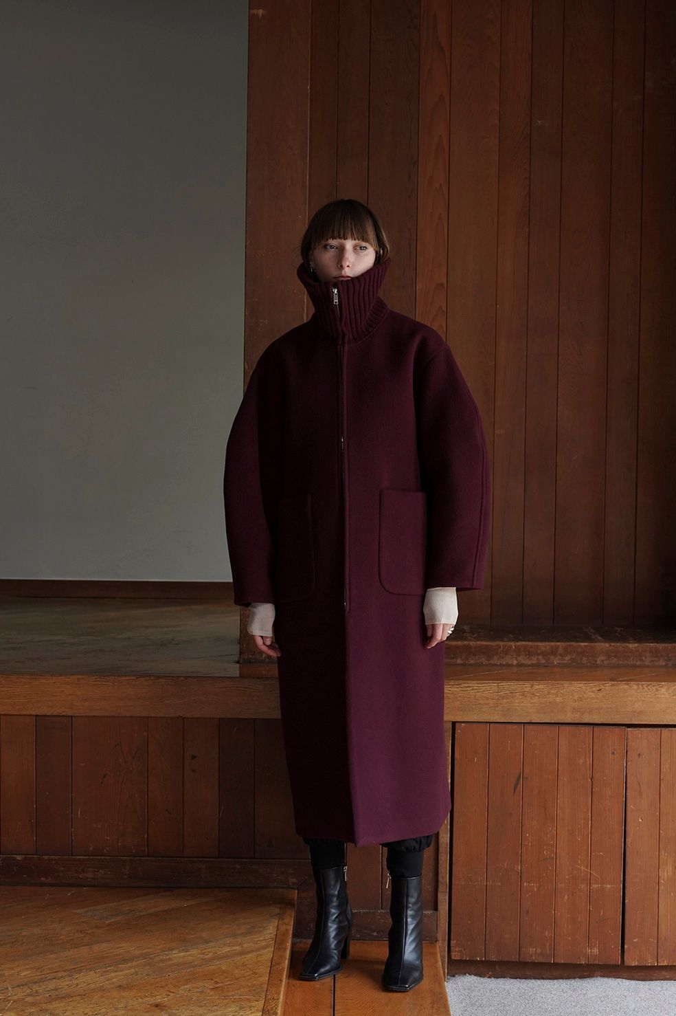 CLANE - エリリブニットシングルコート - RIB COLLAR WOOL LONG COAT