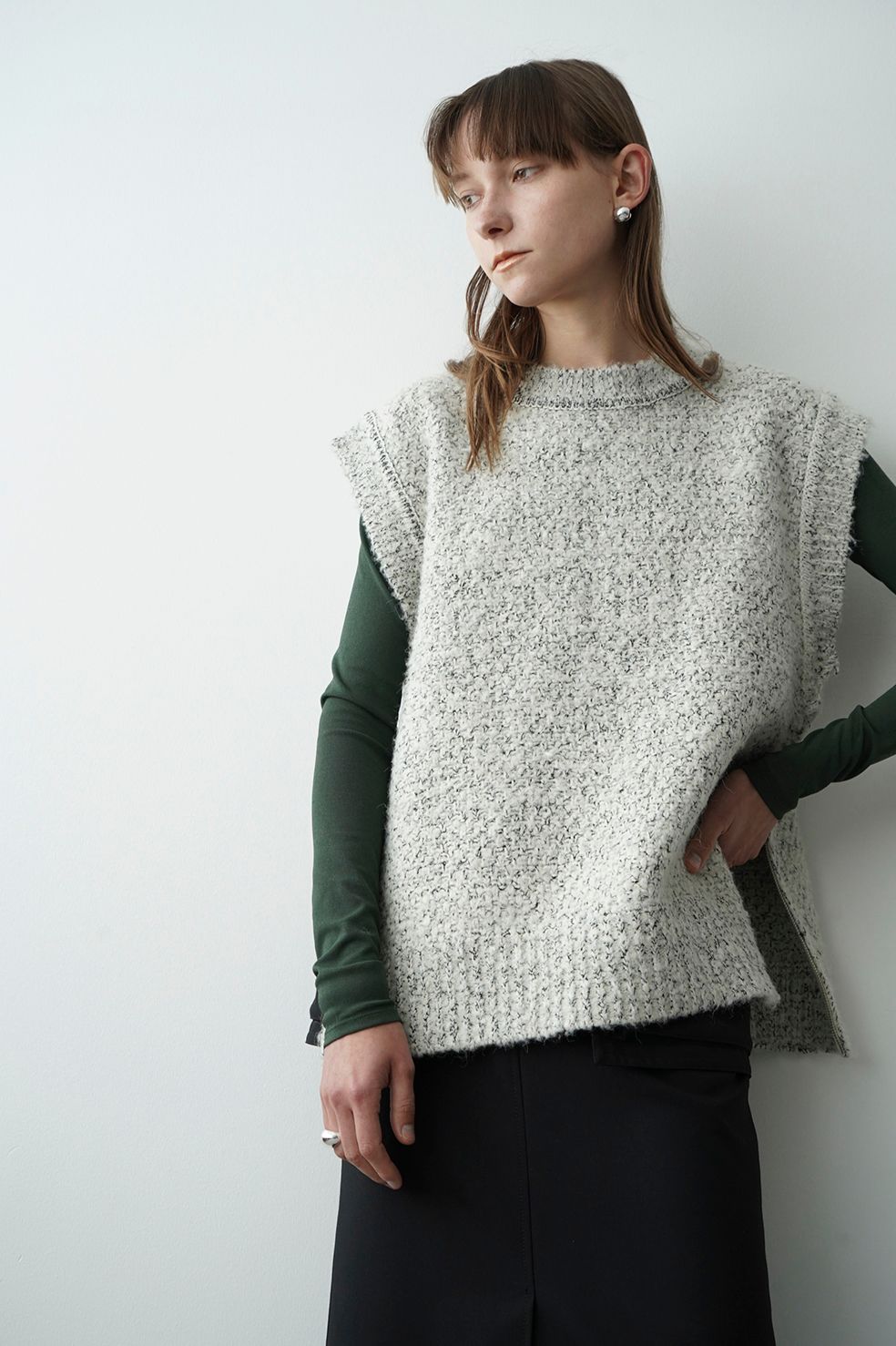 CLANE - サイド ジップ ツイード ニット ベスト - SIDE ZIP TWEED KNIT