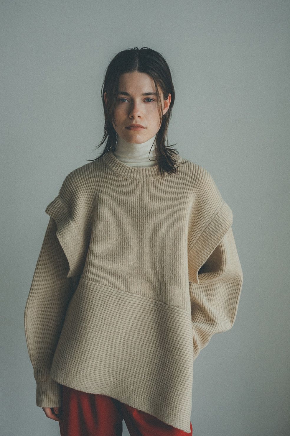 CLANE - 2WAY SLANT KNIT TOPS - スラントニットトップス - IVORY