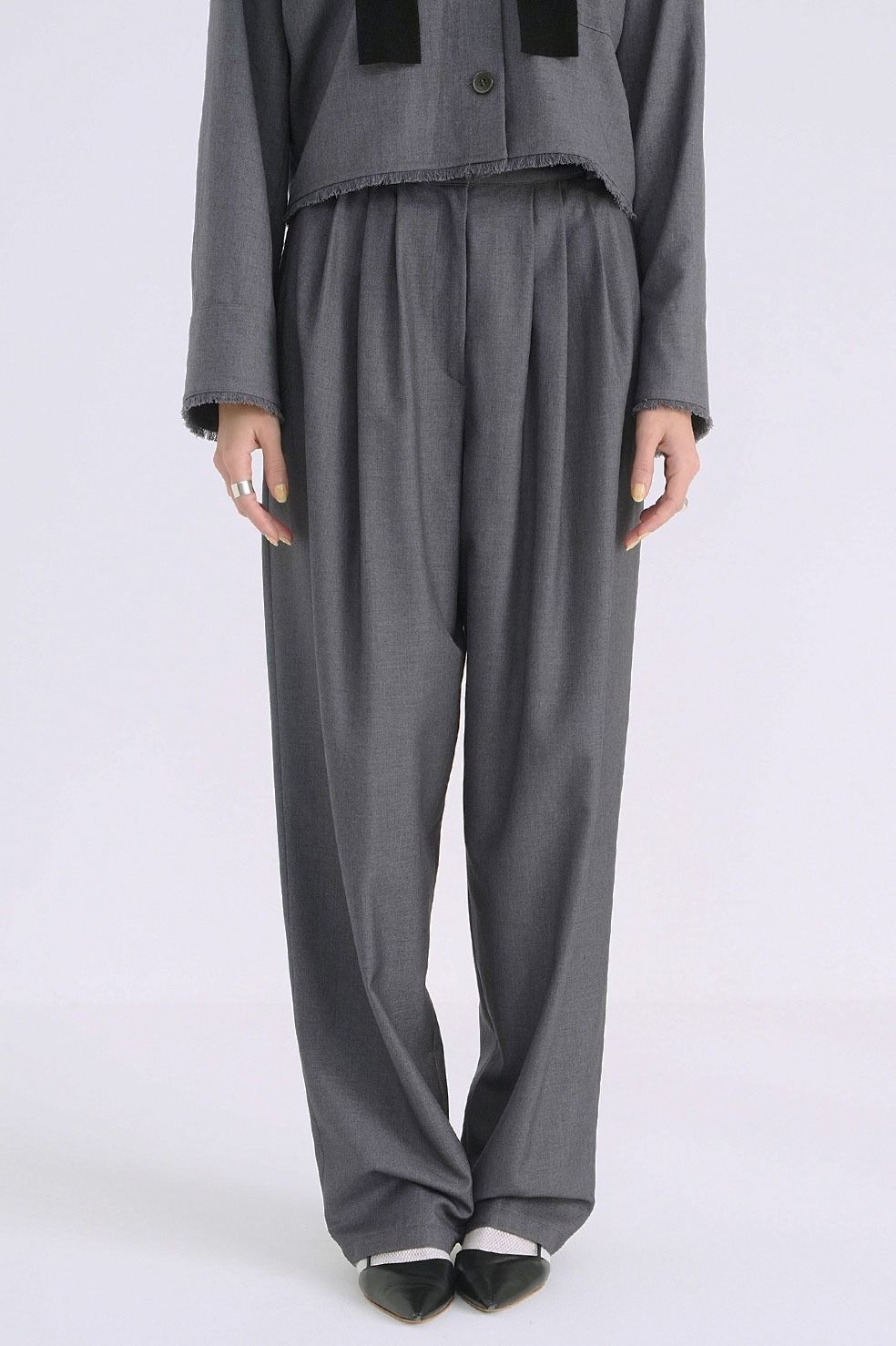 CLANE - ベルトデザイン テーパードパンツ - WIDE BELT TUCK PANTS