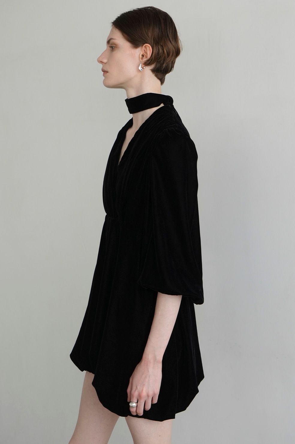 CLANE - ベロアミニワンピース - VELOR BALLOON MINI ONEPIECE - BLACK