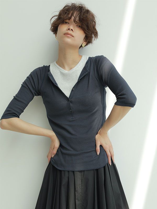 ETRE TOKYO - ヘンリーネックエアリートップス - PINK | ADDICT WEB SHOP