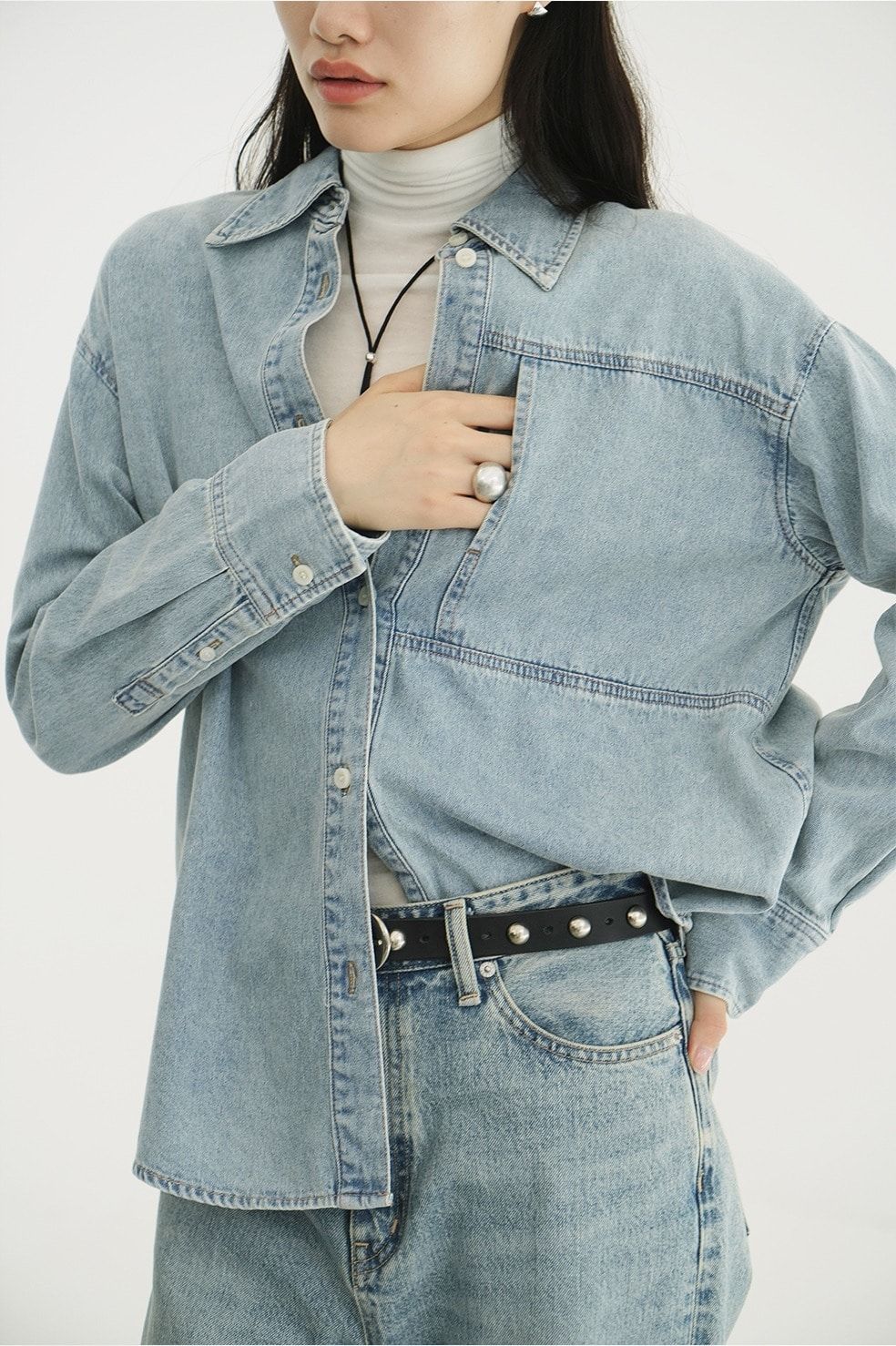 CLANE - コンパクトデニムシャツ | COMPACT DENIM SHIRTS (ICE BLUE