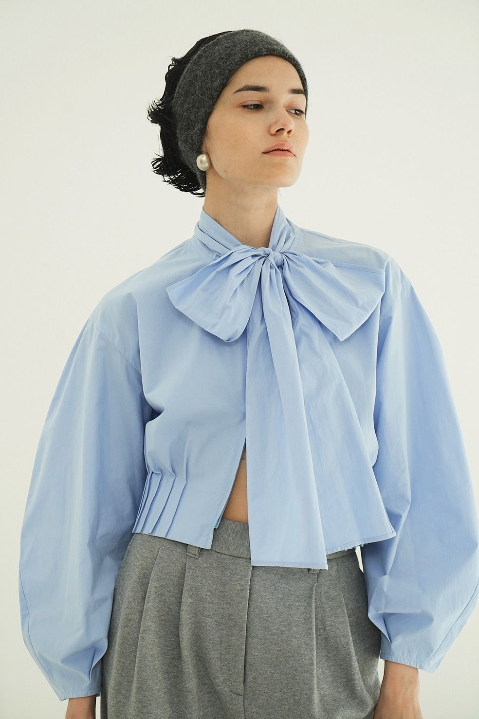 CLANE - リボンジップシャツ - RIBBON ZIP SHIRTS - SAX | ADDICT WEB SHOP