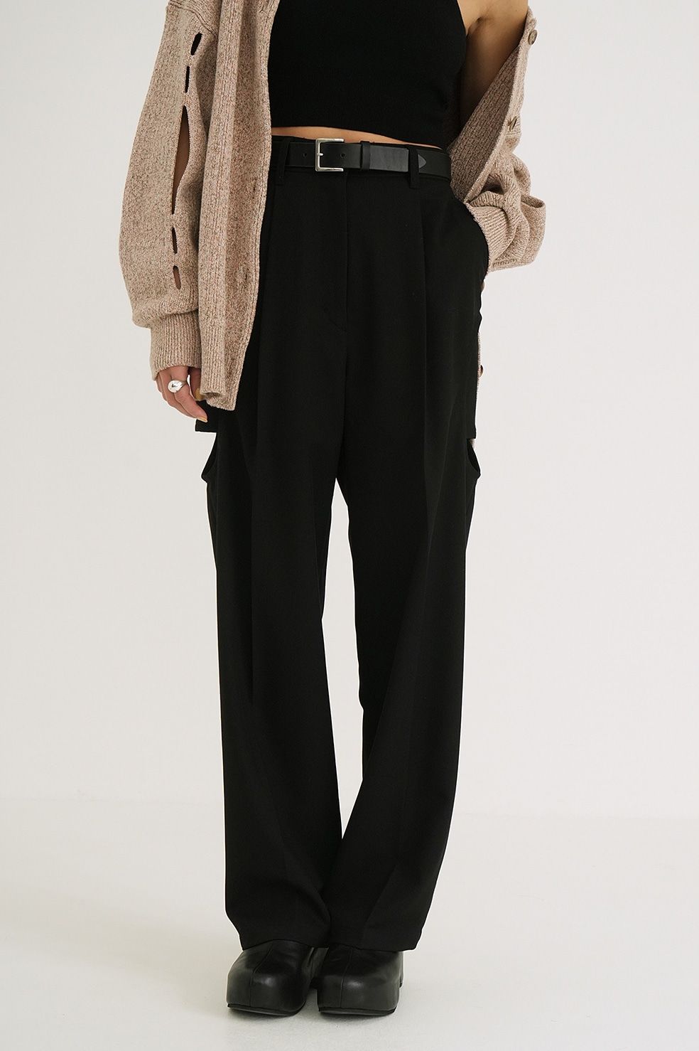 CLANE - サイドサークル カット パンツ ブラック - SIDE CIRCLE CUT