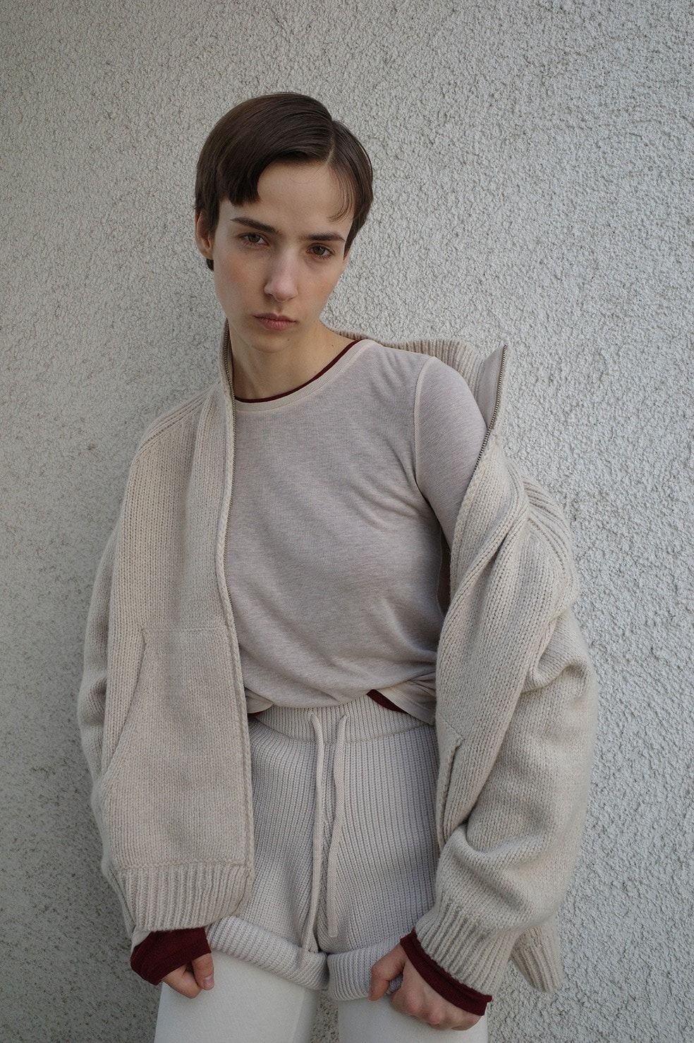 CLANE - ポケット ジップ ニット｜ POCKET ZIP KNIT TOPS (BEIGE