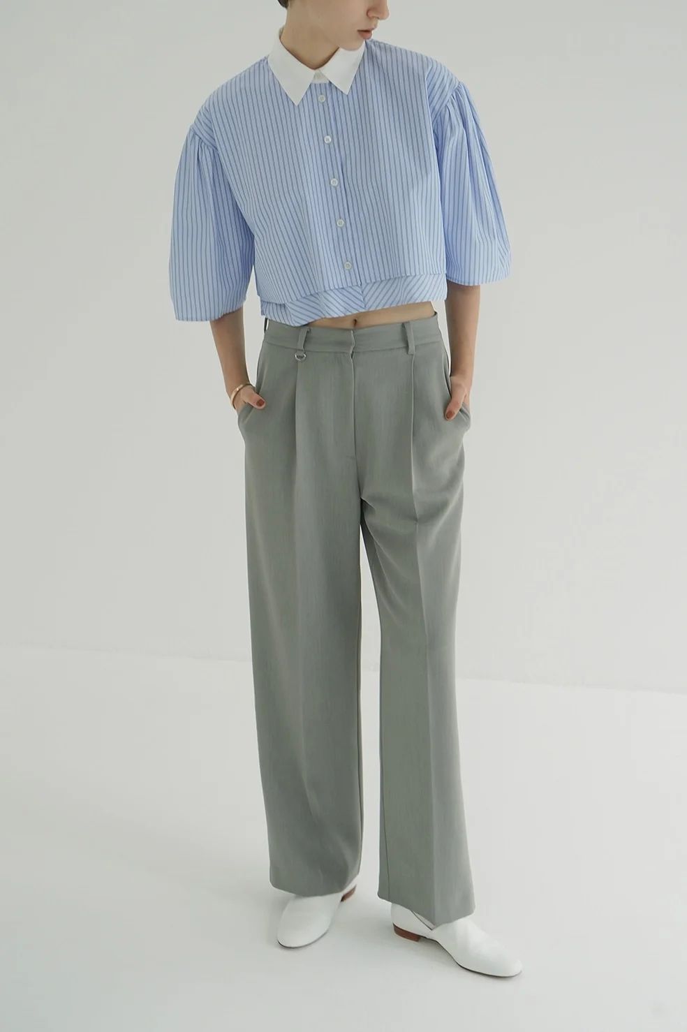 CLANE - 2WAY TUCK STRAIGHT PANTS GREY - タックストレートパンツ