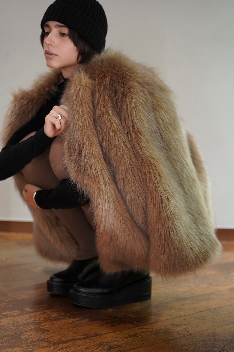 CLANE - ノーカラー ボリューム エコファーコート - NO COLLAR VOLUME