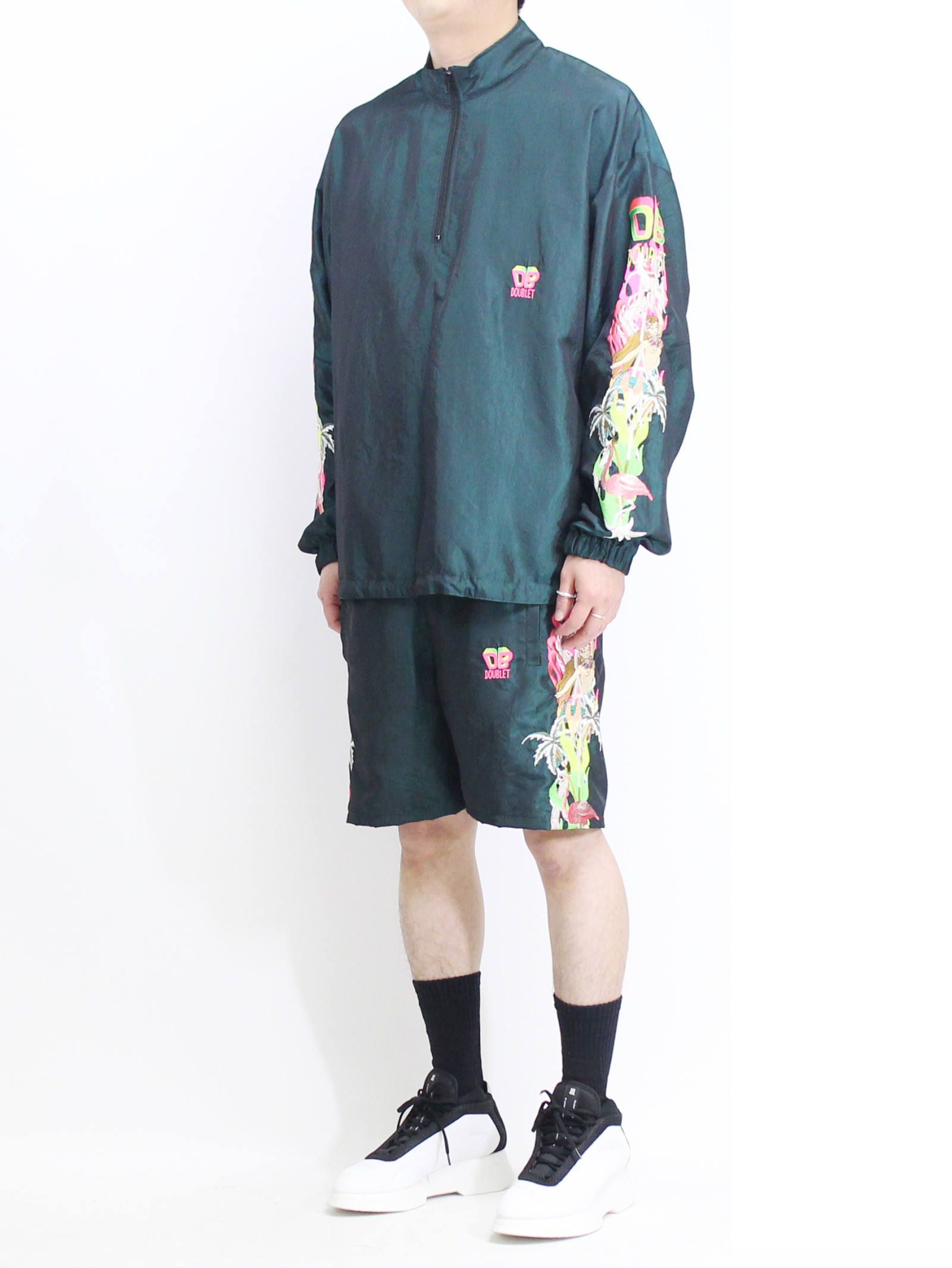 doublet - 刺繍シャンブレーショーツ - CHAOS EMBROIDERY CHAMBRAY