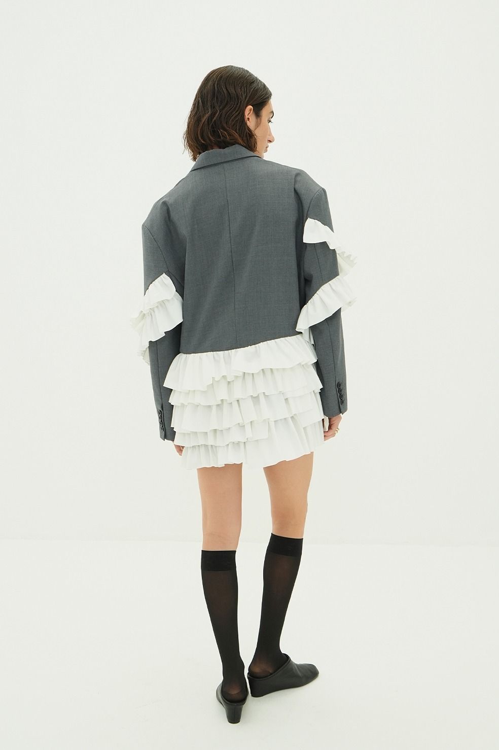 CLANE - フリルテーラードジャケット - FRILLED TAILORED JACKET (GREY