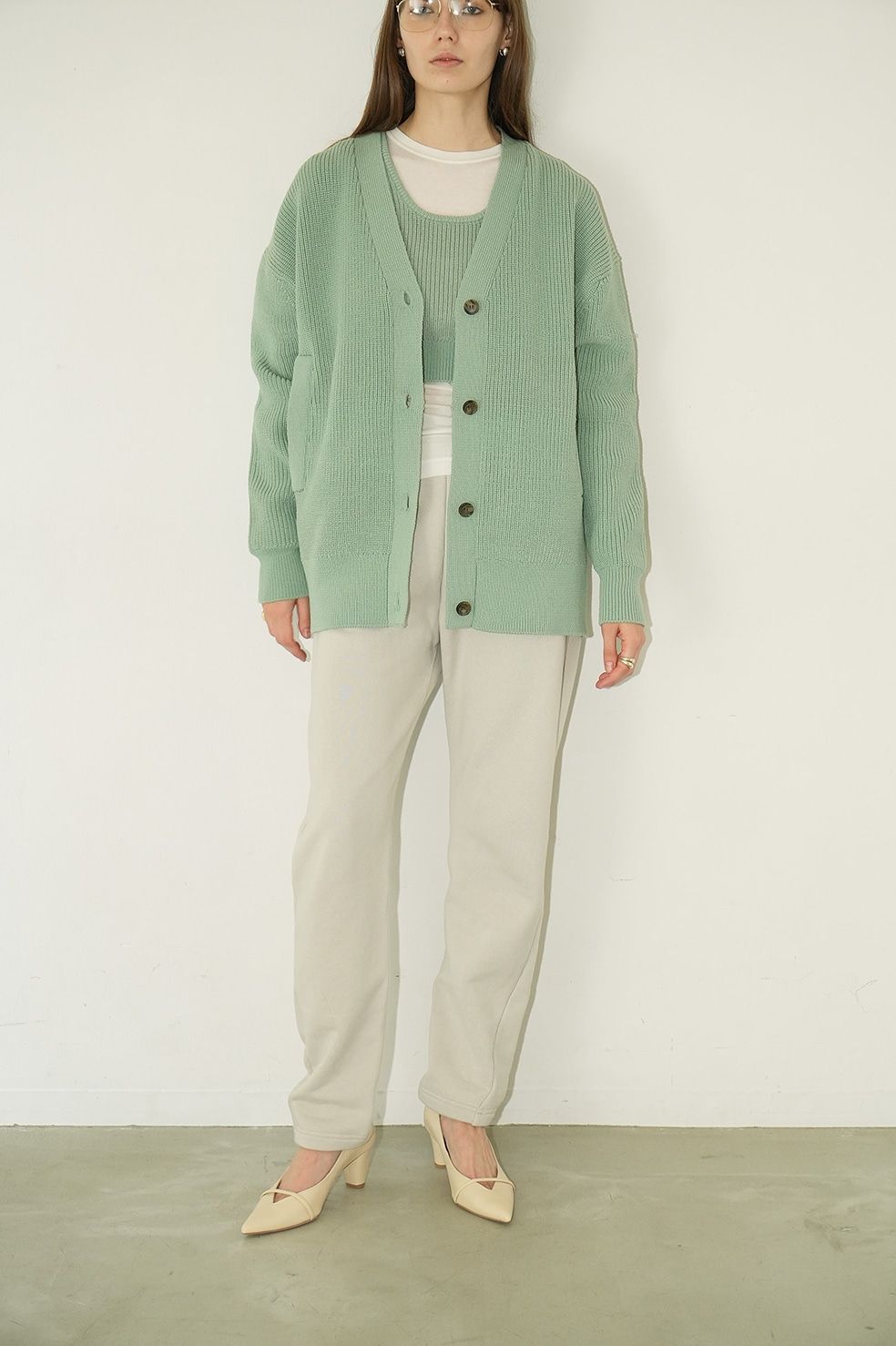 CLANE - BUSTIER SET KNIT CARDIGAN - MINT - カーディガン ショート