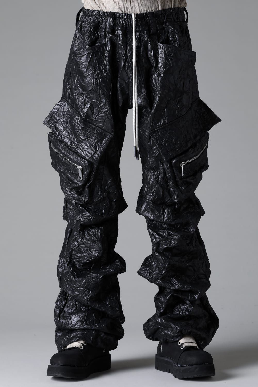 A.F ARTEFACT - Washer Synthetic Leather Boots Cut Tuck Cargo Pants