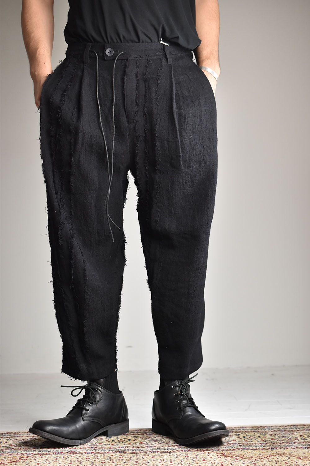D.HYGEN - Wool SCAB Broken Stripe Jacquard Wide Cropped Pants