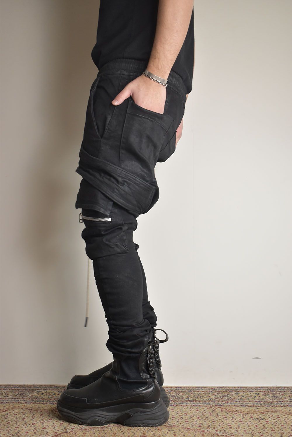 A.F ARTEFACT - Stretch Denim Coating Cargo Saruel Skinny