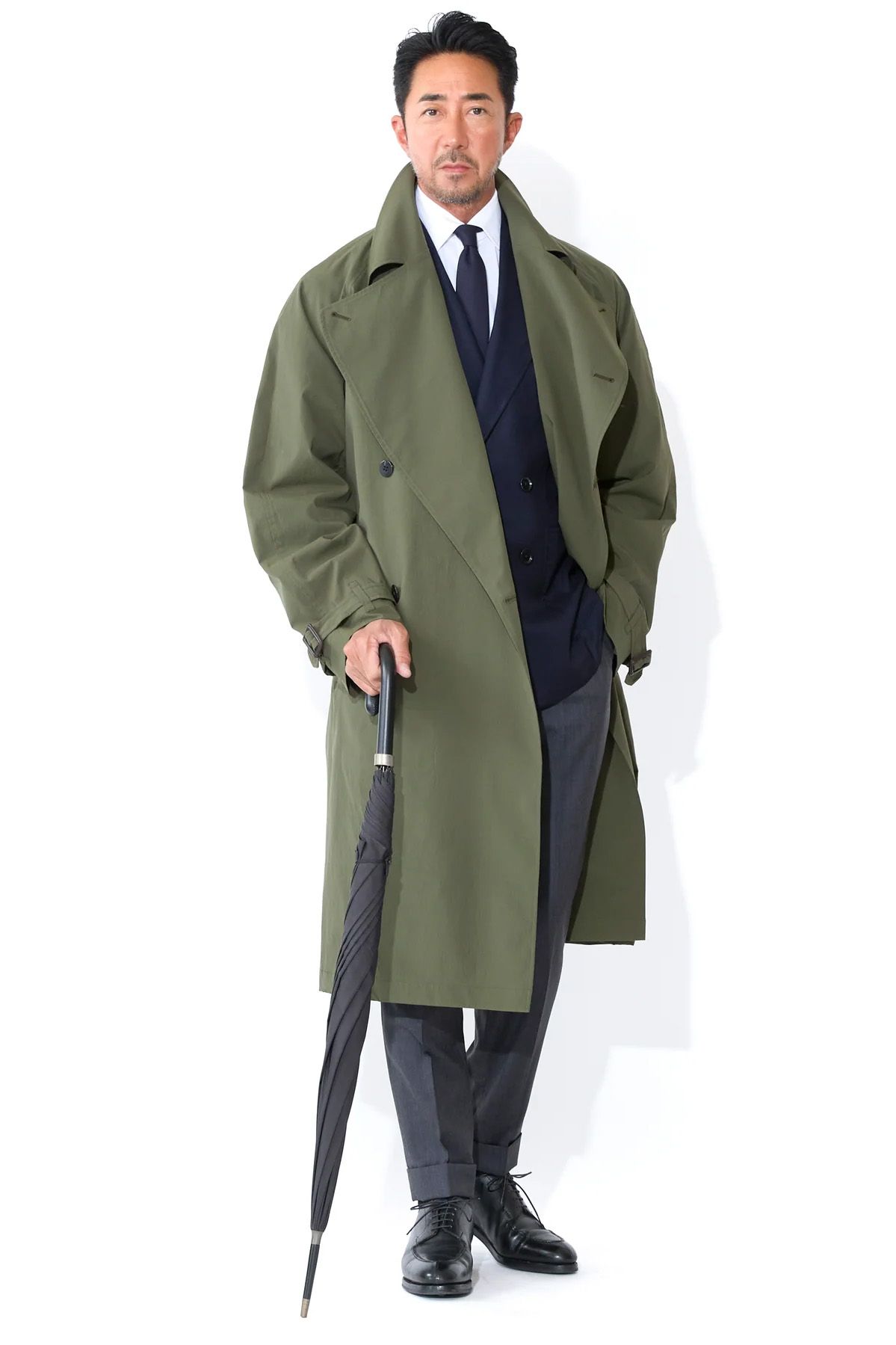 ES:S - 撥水ポリエステル タイプライター トレンチ / ダークオリーブ