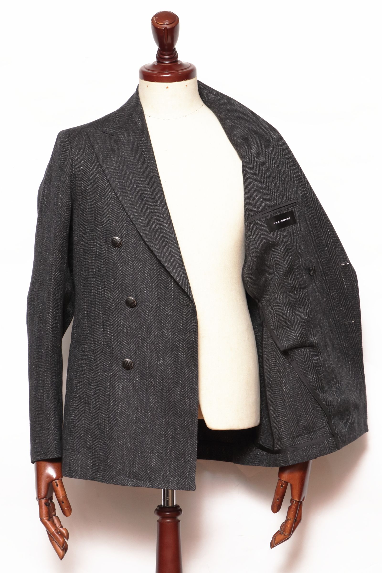 TAGLIATORE - MONTECARLO リネン ウール ブレンド ヘリンボーン柄