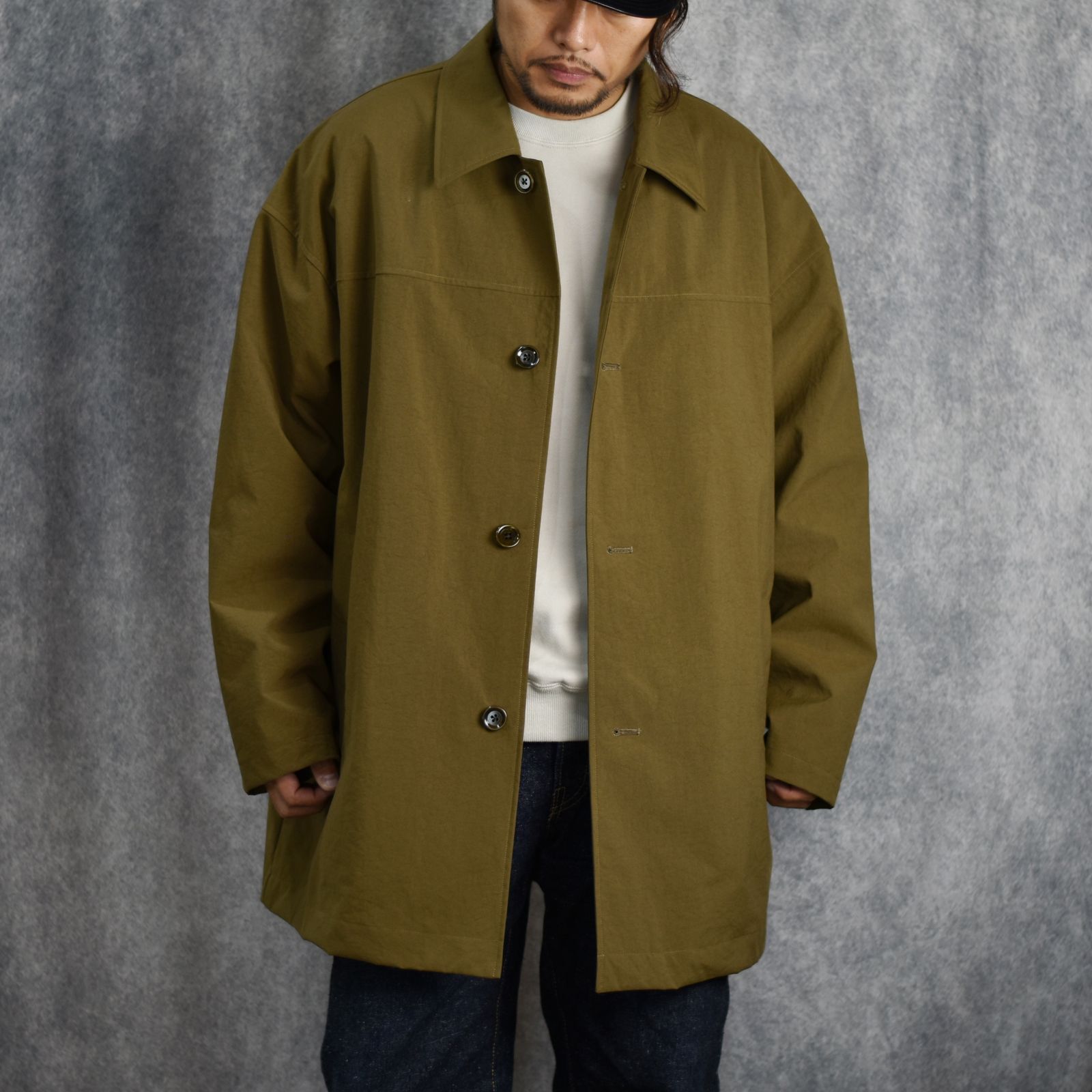 CALEE - VINTAGE NYLON OXFORD HALF COAT (BROWN) / ヴィンテージ