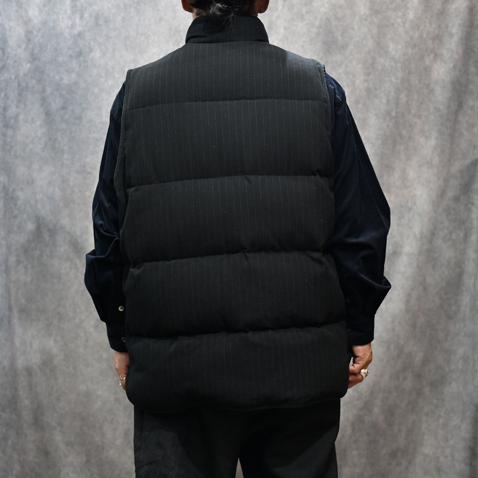 Porter Classic - STRIPE CHINESE DOWN VEST （BLACK）｜チャイナ