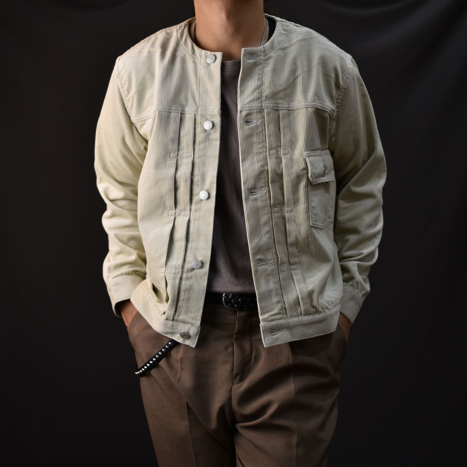 CALEE - 1ST TYPE NO COLLAR CORDUROY JACKET (IVORY) / ファースト