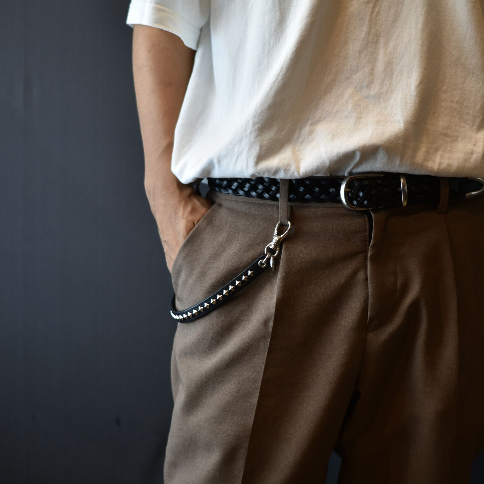 CALEE - STUDS LEATHER WALLET CORD (Black) / スタッズ レザー