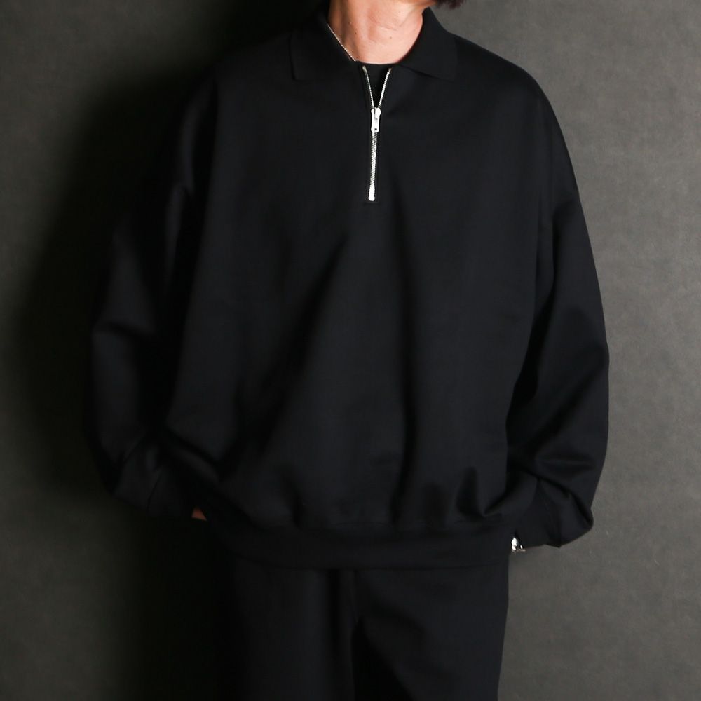 MARKAWARE - HALF ZIP POLO HUGE SWEAT - BLACK / オーガニック