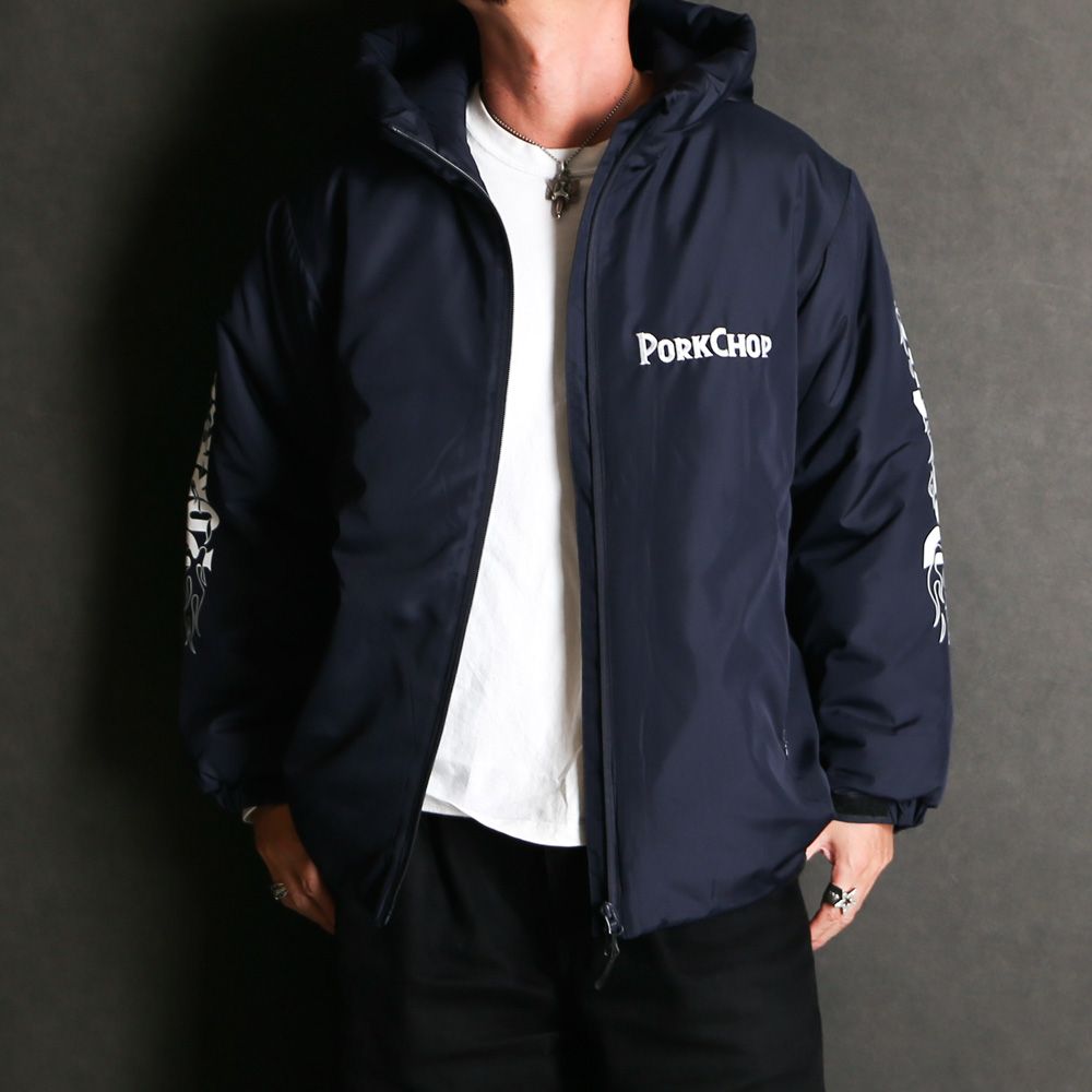 PORKCHOP - BURNING LOGO HOODED JKT / 中綿フーデッドジャケット