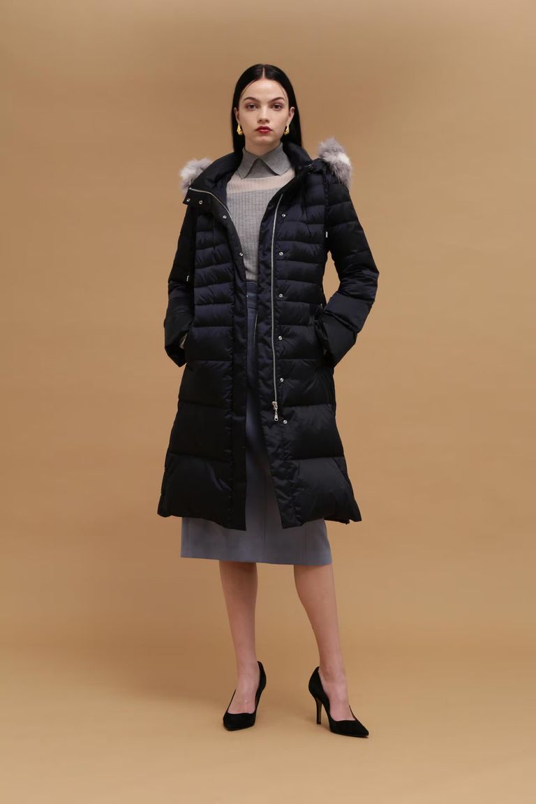 PINKY&DIANNE - タフタロングダウンコート (ネイビー) / フェザー